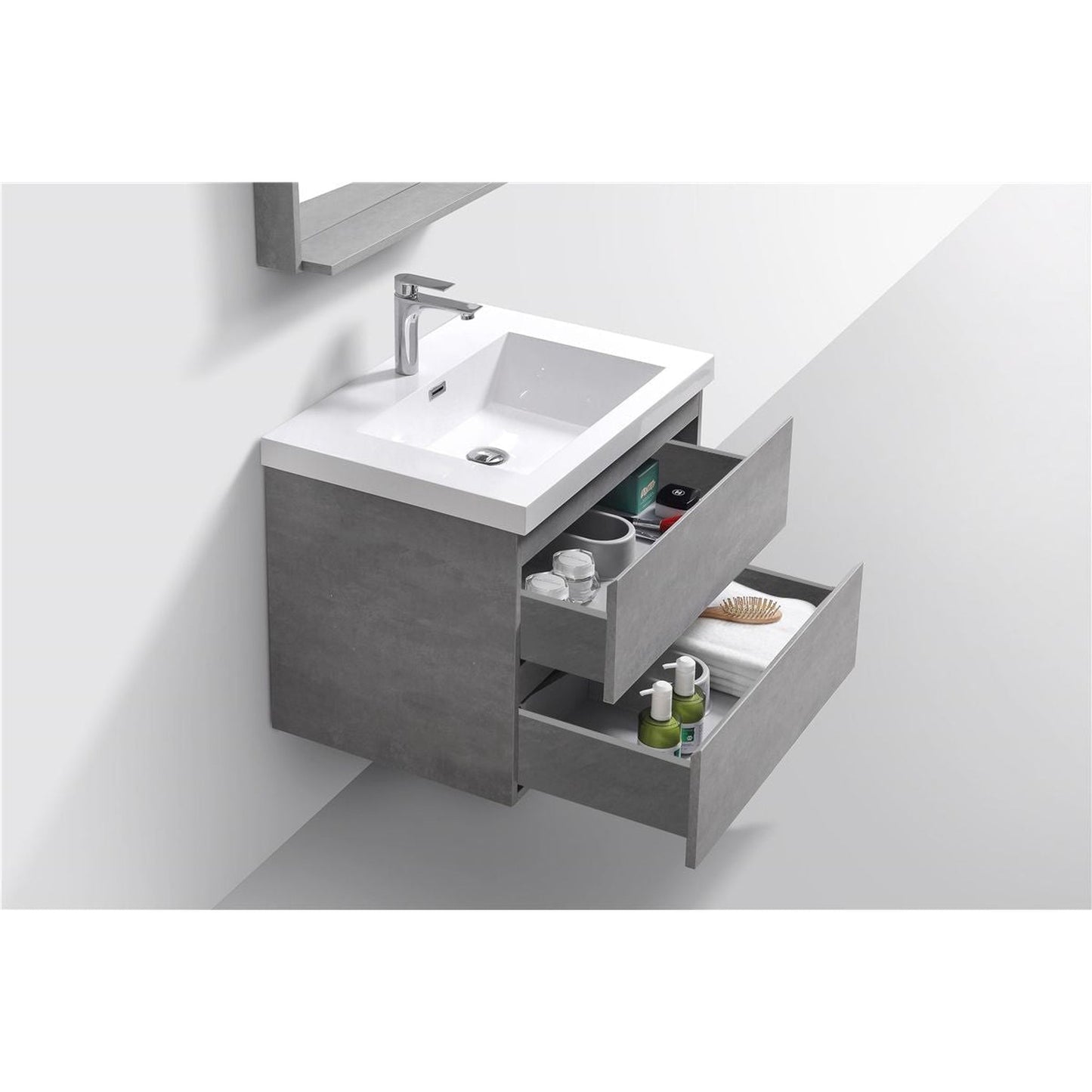 Moreno Bath Bohemia Lina 30" Cement Gray Wall-Mounted Vanity With Single Reinforced White Acrylic Sink