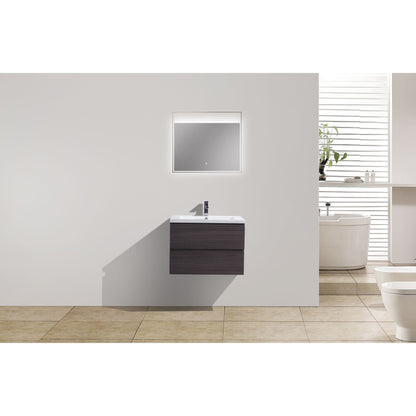 Moreno Bath Bohemia Lina 30" Dark Gray Oak Wall-Mounted Vanity With Single Reinforced White Acrylic Sink