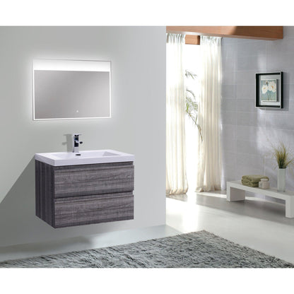Moreno Bath Bohemia Lina 30" High Gloss Ash Gray Wall-Mounted Vanity With Single Reinforced White Acrylic Sink