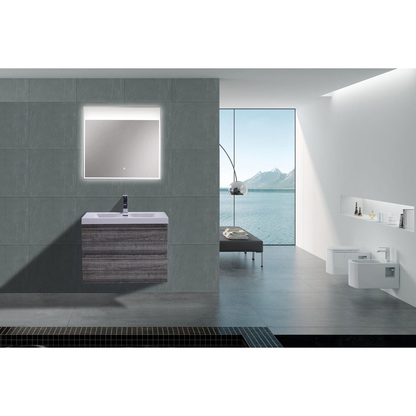 Moreno Bath Bohemia Lina 30" High Gloss Ash Gray Wall-Mounted Vanity With Single Reinforced White Acrylic Sink