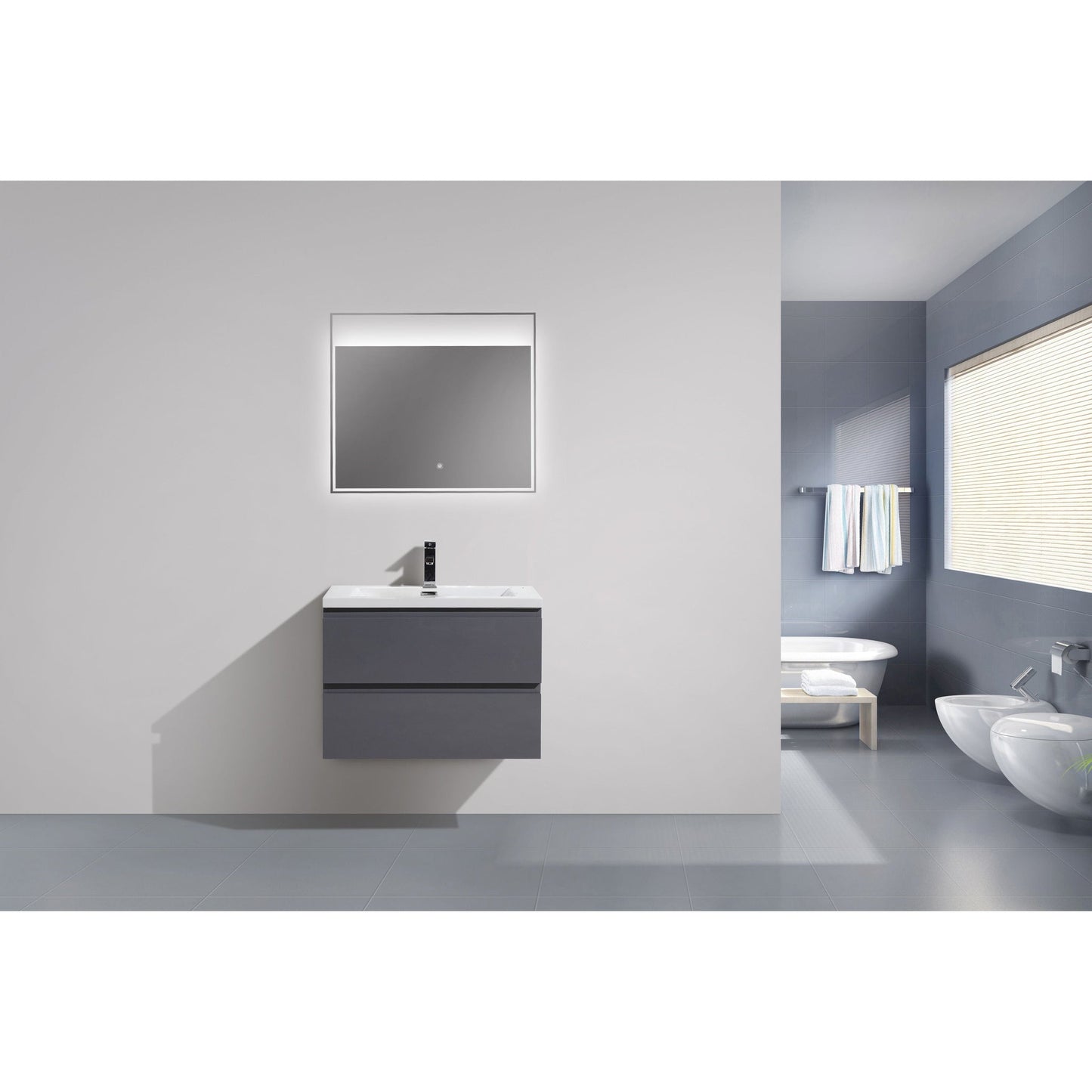 Moreno Bath Bohemia Lina 30" High Gloss Gray Wall-Mounted Vanity With Single Reinforced White Acrylic Sink