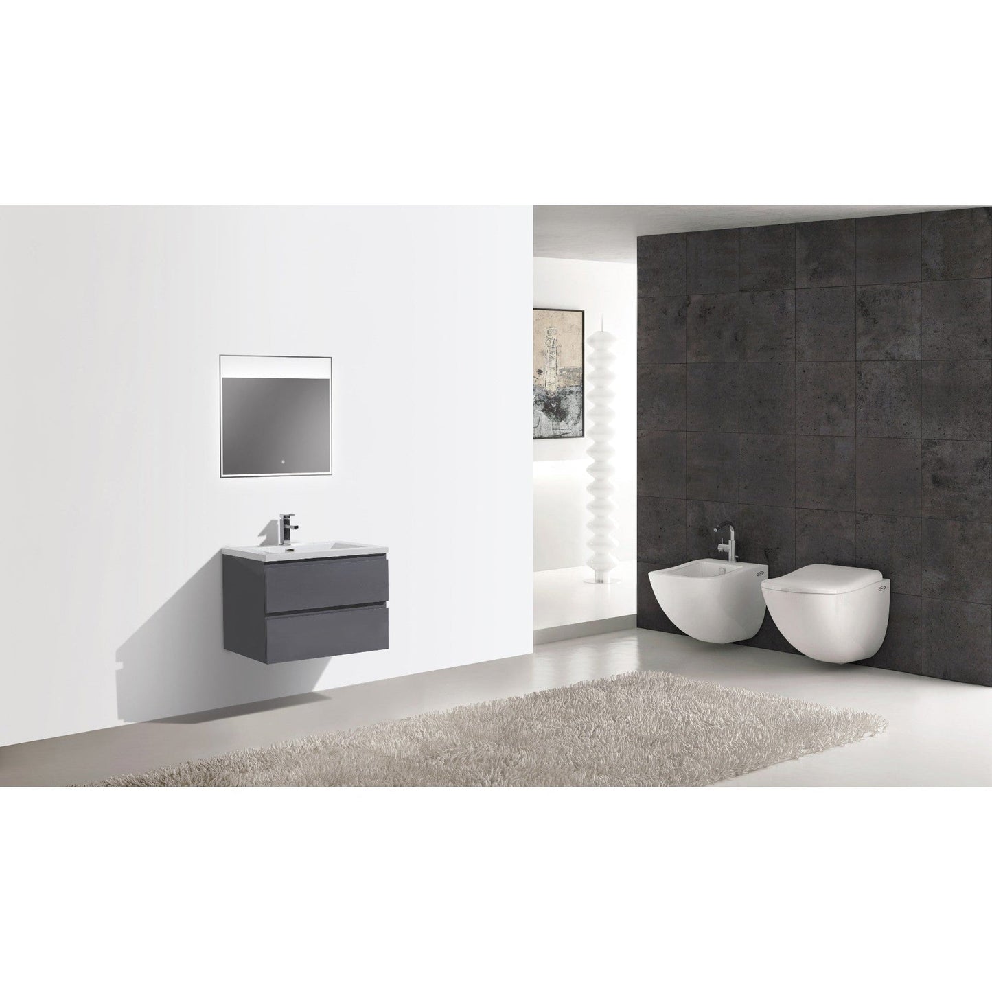 Moreno Bath Bohemia Lina 30" High Gloss Gray Wall-Mounted Vanity With Single Reinforced White Acrylic Sink