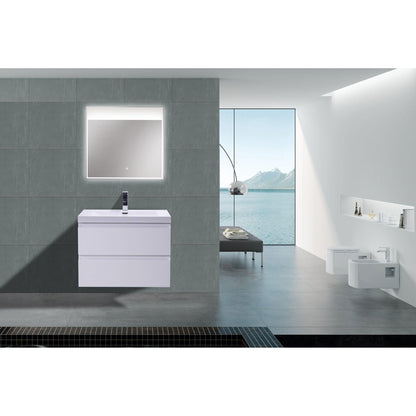 Moreno Bath Bohemia Lina 30" High Gloss White Wall-Mounted Vanity With Single Reinforced White Acrylic Sink