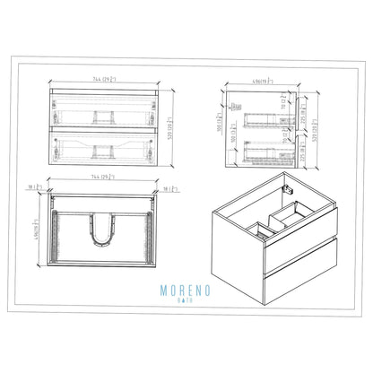 Moreno Bath Bohemia Lina 30" High Gloss White Wall-Mounted Vanity With Single Reinforced White Acrylic Sink