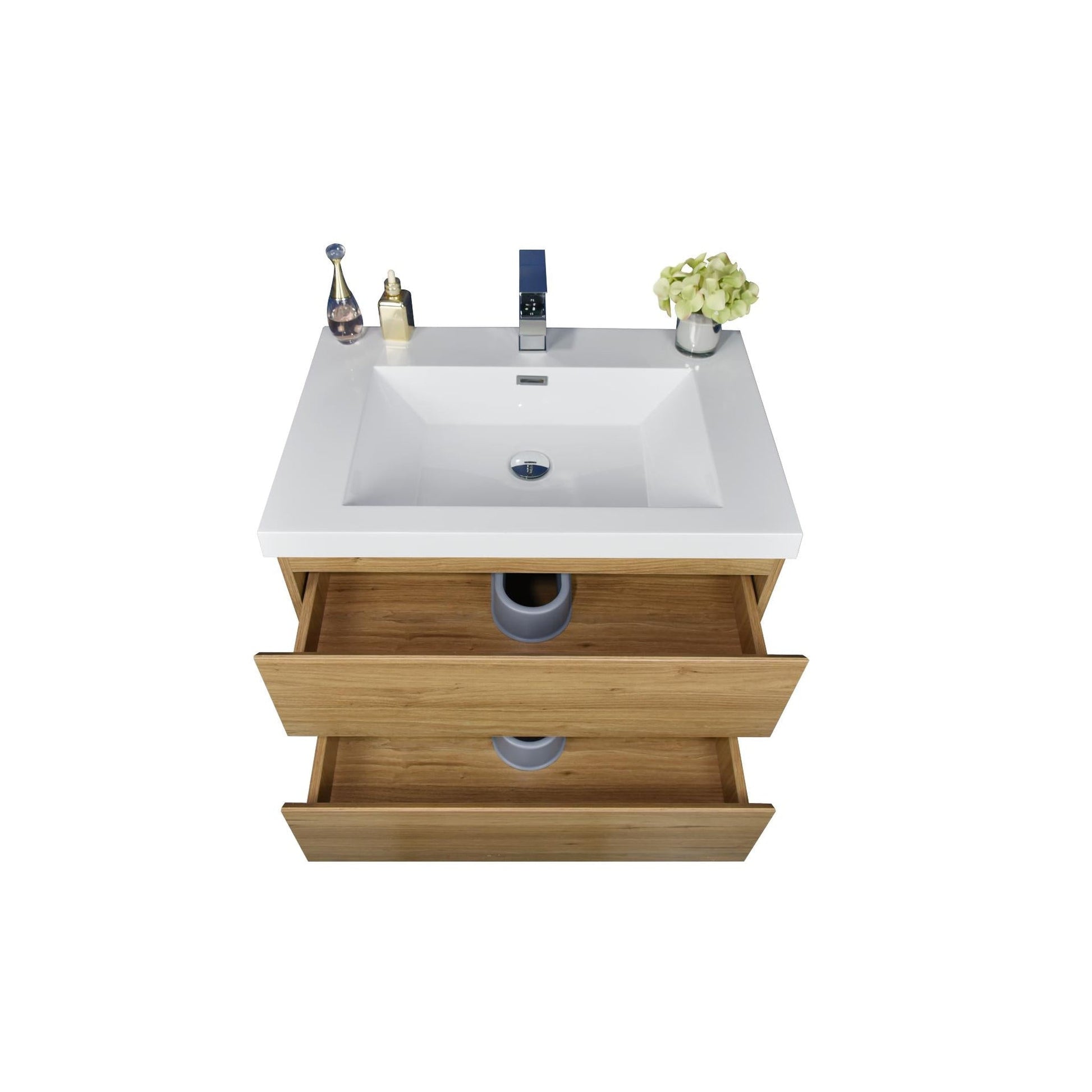 Moreno Bath Bohemia Lina 30" Nature Oak Wall-Mounted Vanity With Single Reinforced White Acrylic Sink