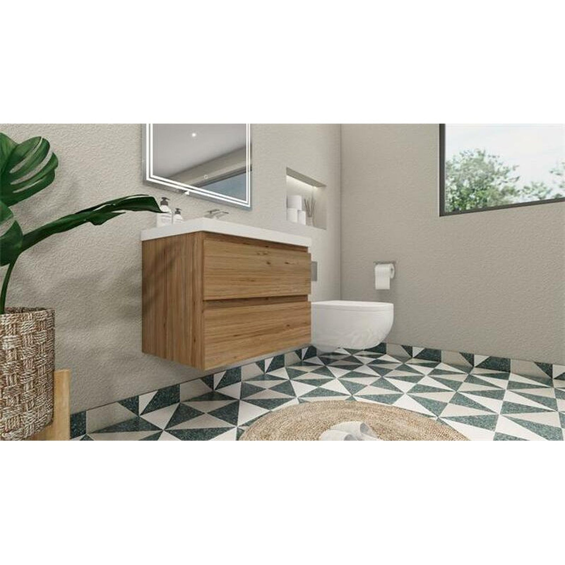 Moreno Bath Bohemia Lina 30" Nature Oak Wall-Mounted Vanity With Single Reinforced White Acrylic Sink