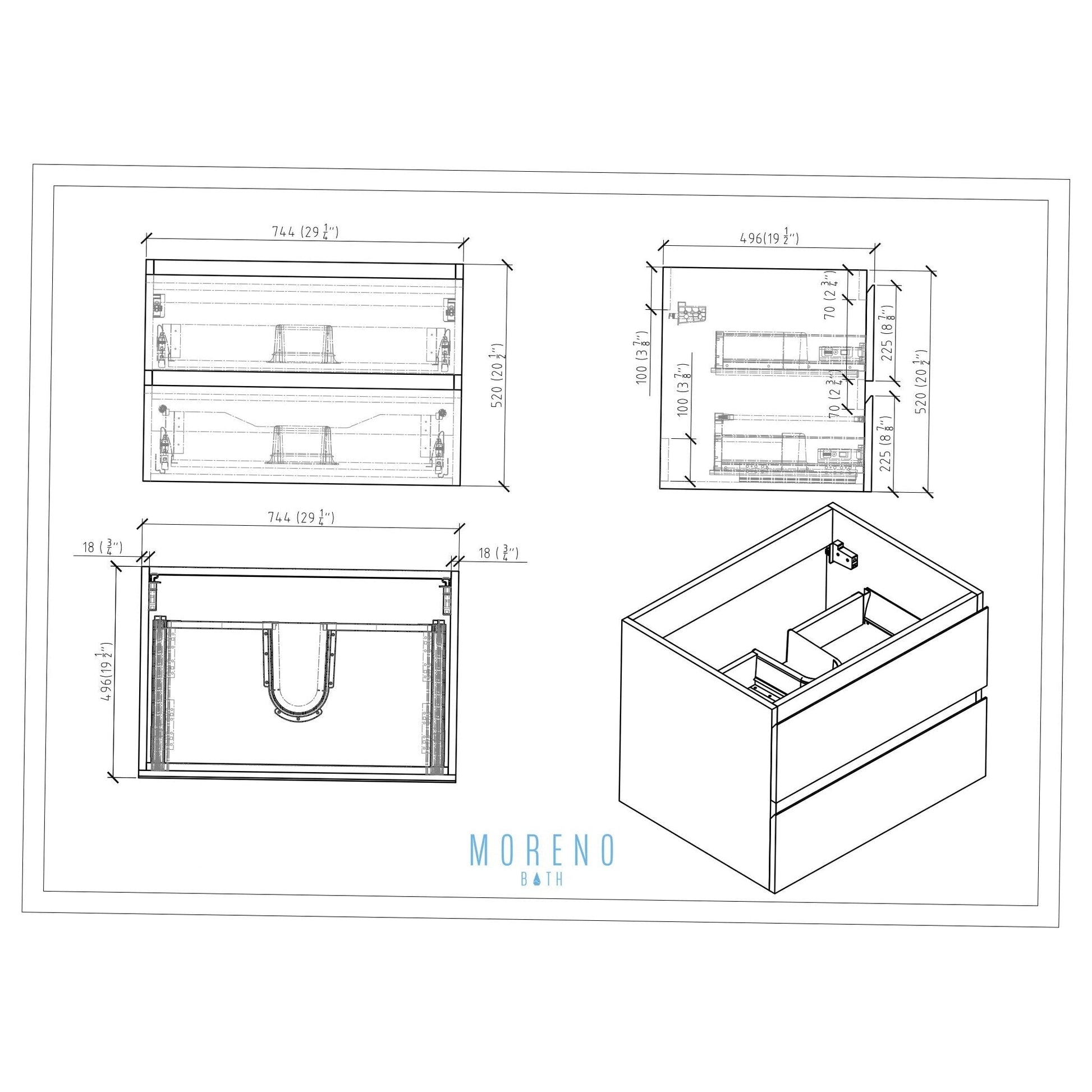 Moreno Bath Bohemia Lina 30" Nature Oak Wall-Mounted Vanity With Single Reinforced White Acrylic Sink