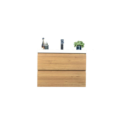 Moreno Bath Bohemia Lina 30" Nature Oak Wall-Mounted Vanity With Single Reinforced White Acrylic Sink