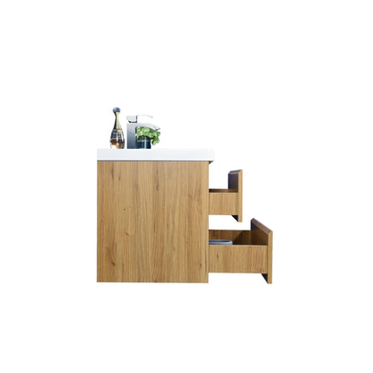 Moreno Bath Bohemia Lina 30" Nature Oak Wall-Mounted Vanity With Single Reinforced White Acrylic Sink