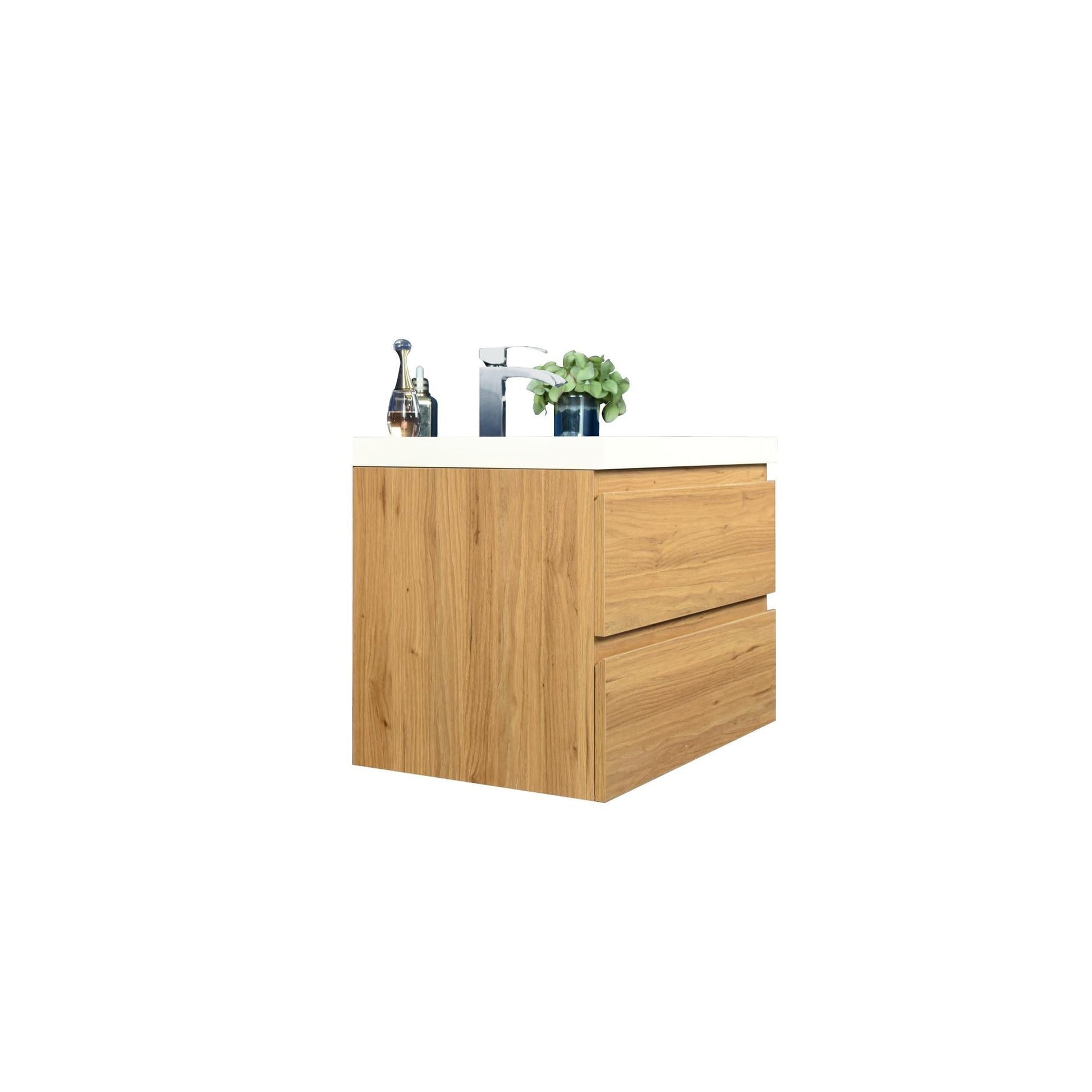 Moreno Bath Bohemia Lina 30" Nature Oak Wall-Mounted Vanity With Single Reinforced White Acrylic Sink