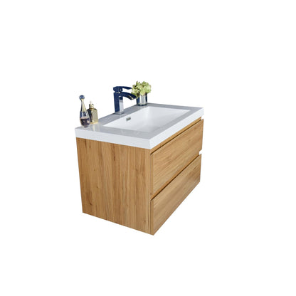 Moreno Bath Bohemia Lina 30" Nature Oak Wall-Mounted Vanity With Single Reinforced White Acrylic Sink