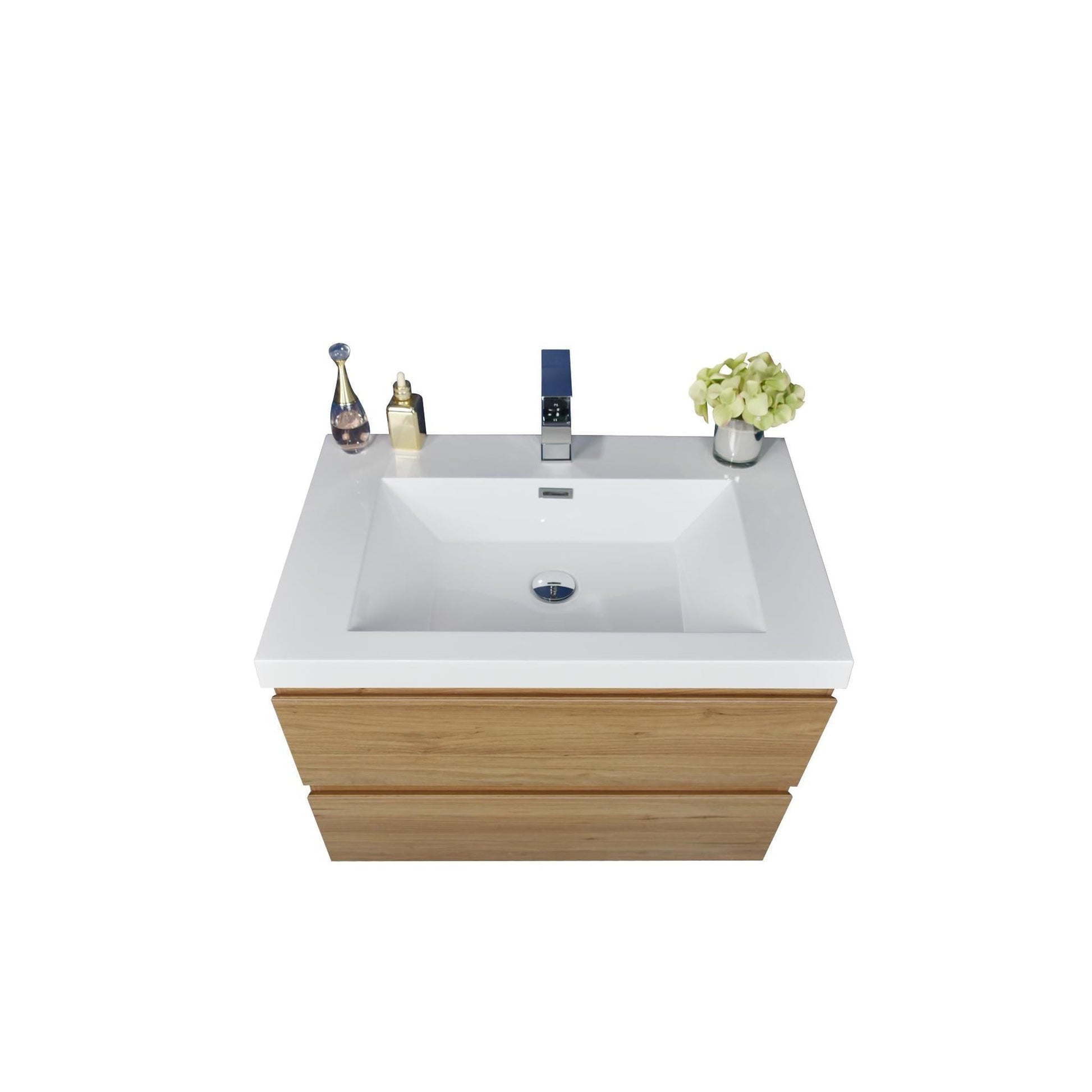 Moreno Bath Bohemia Lina 30" Nature Oak Wall-Mounted Vanity With Single Reinforced White Acrylic Sink