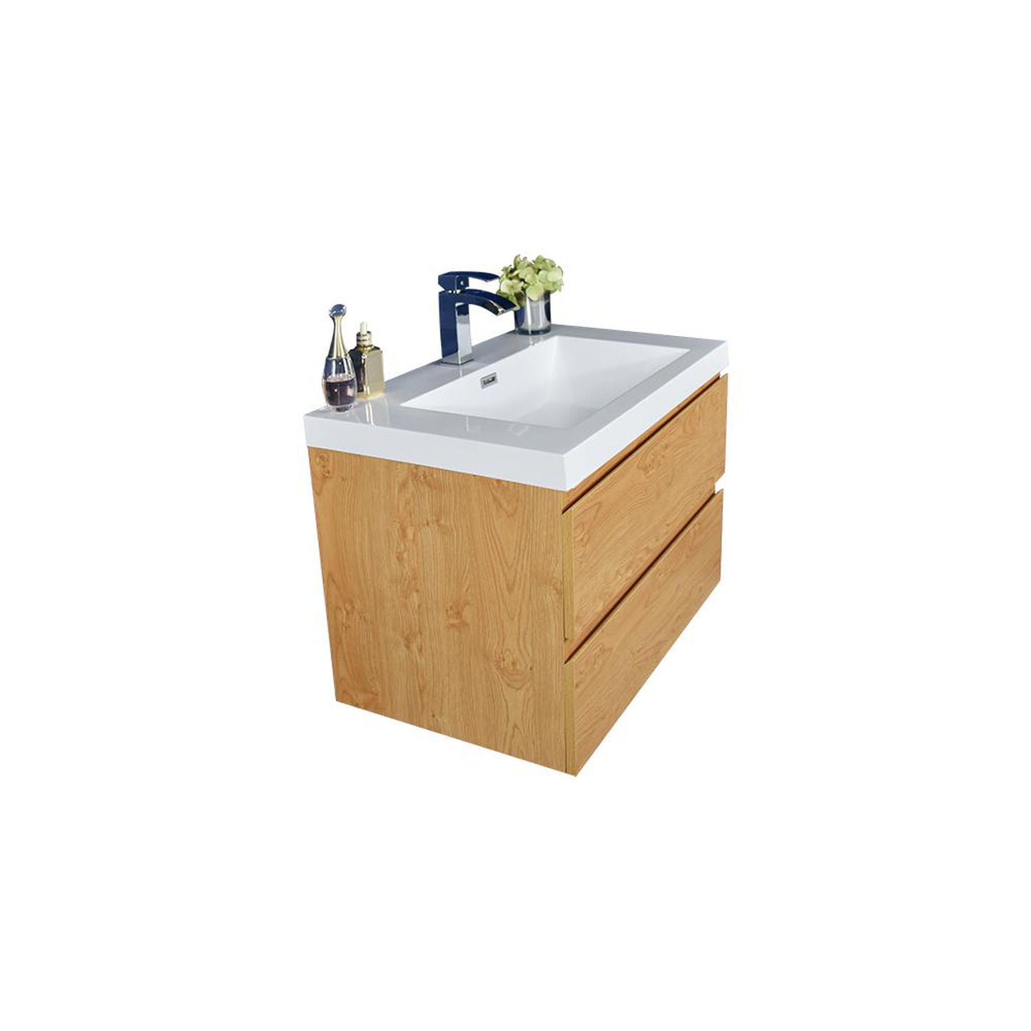 Moreno Bath Bohemia Lina 30" New England Oak Wall-Mounted Vanity With Single Reinforced White Acrylic Sink