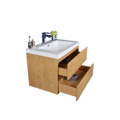 Moreno Bath Bohemia Lina 30" New England Oak Wall-Mounted Vanity With Single Reinforced White Acrylic Sink