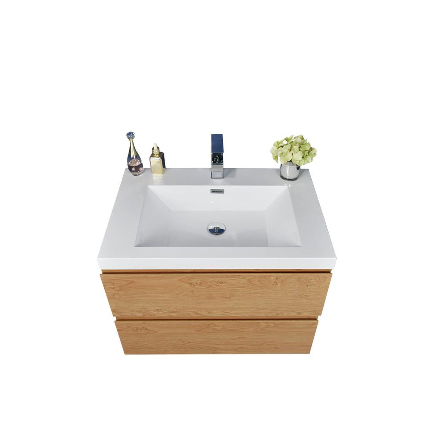 Moreno Bath Bohemia Lina 30" New England Oak Wall-Mounted Vanity With Single Reinforced White Acrylic Sink
