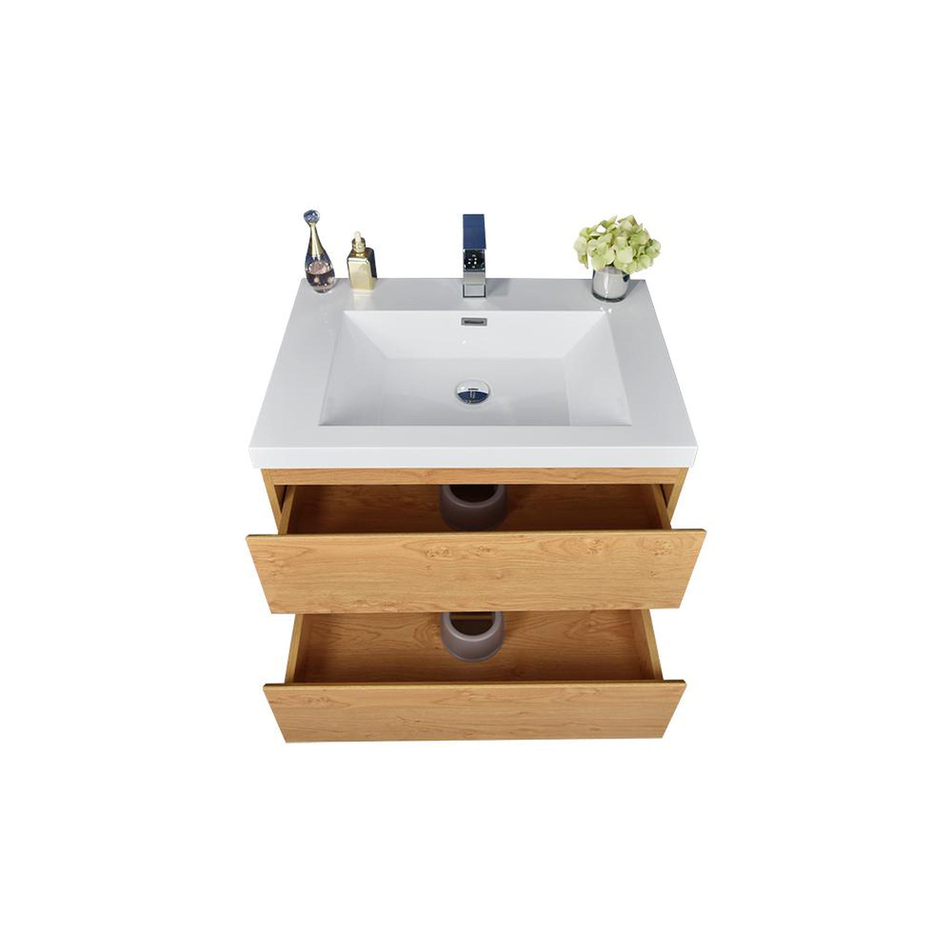 Moreno Bath Bohemia Lina 30" New England Oak Wall-Mounted Vanity With Single Reinforced White Acrylic Sink