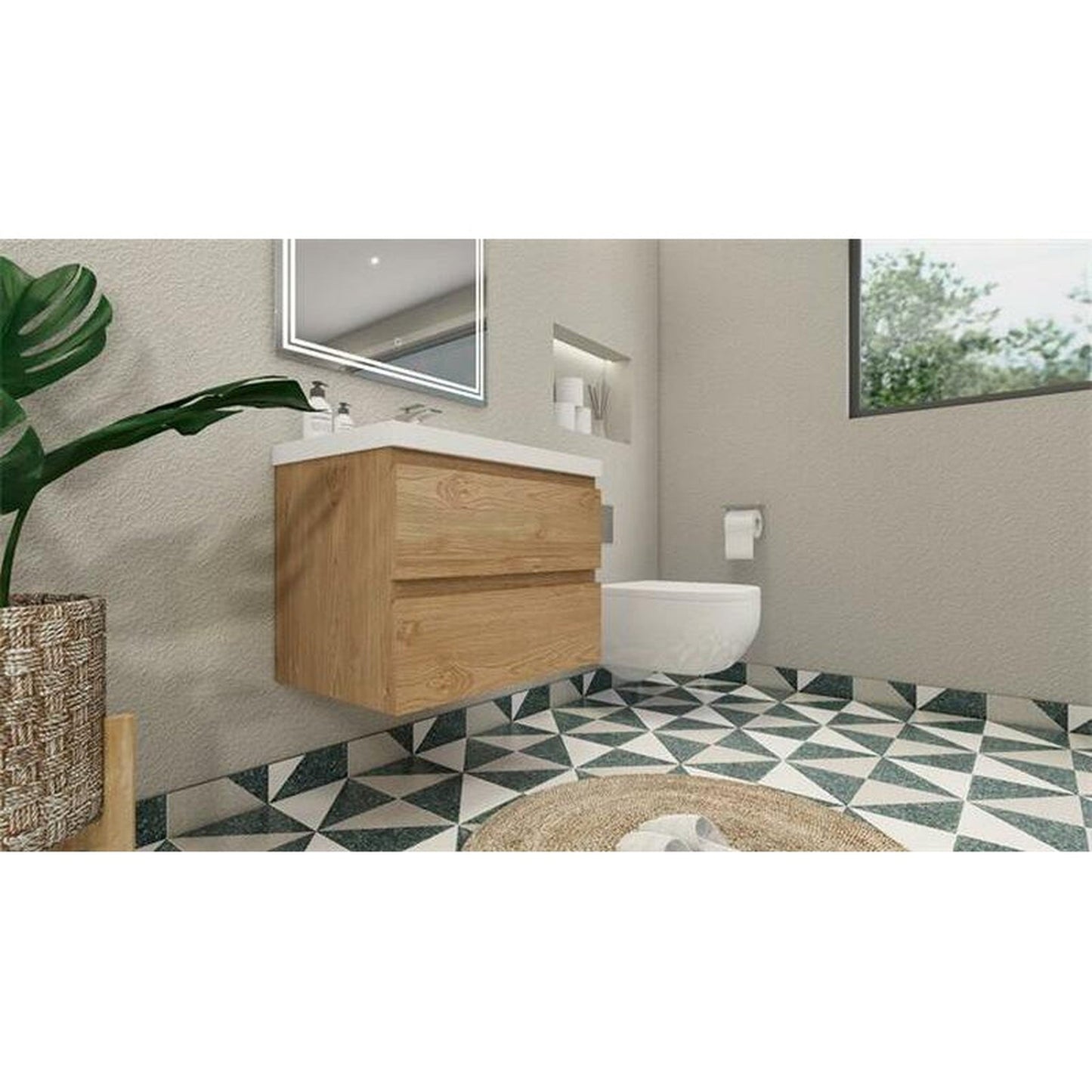 Moreno Bath Bohemia Lina 30" New England Oak Wall-Mounted Vanity With Single Reinforced White Acrylic Sink