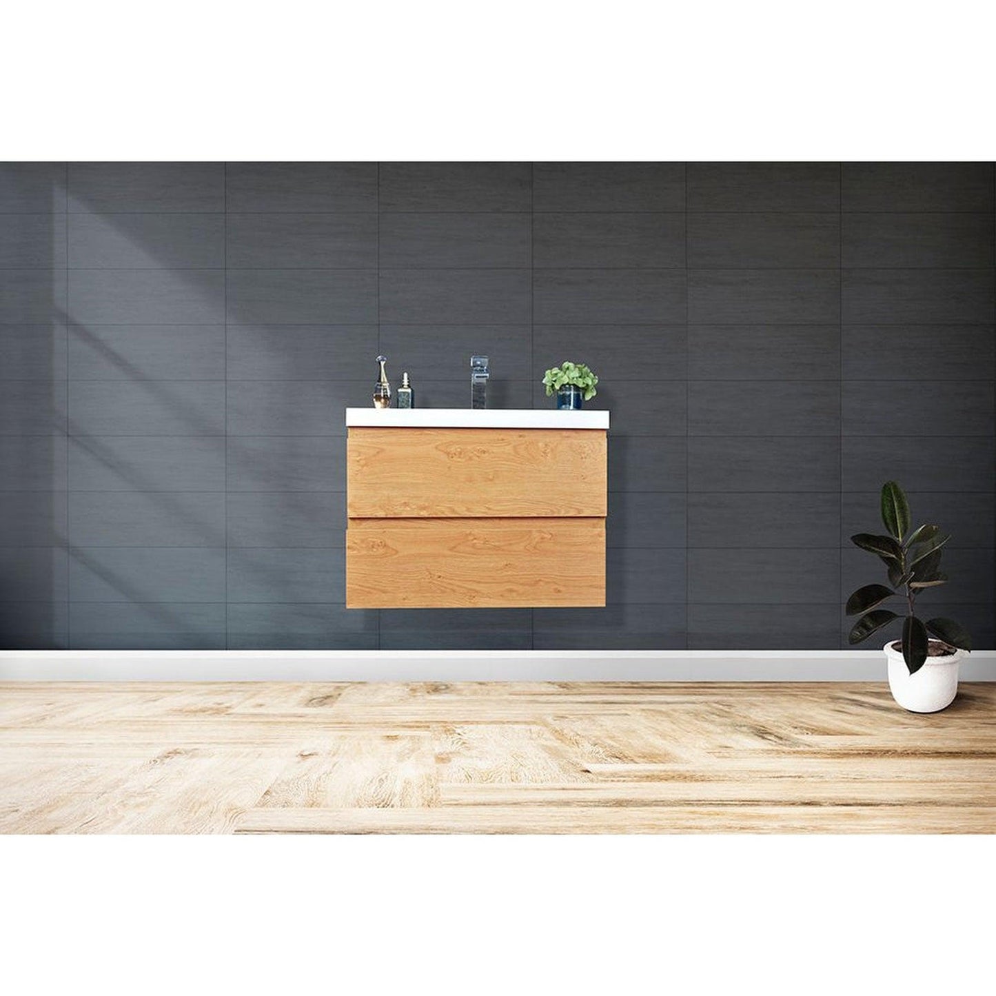 Moreno Bath Bohemia Lina 30" New England Oak Wall-Mounted Vanity With Single Reinforced White Acrylic Sink