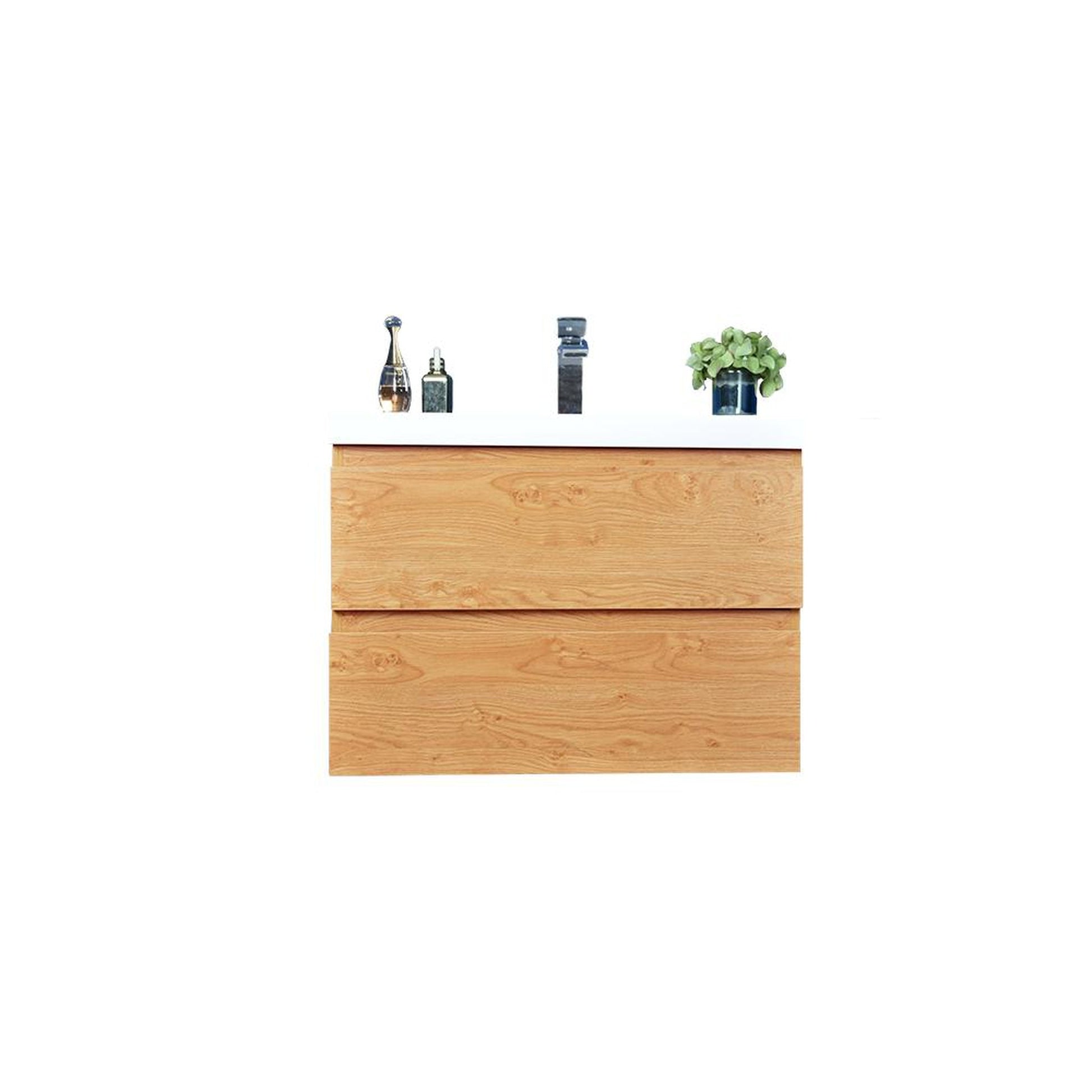 Moreno Bath Bohemia Lina 30" New England Oak Wall-Mounted Vanity With Single Reinforced White Acrylic Sink