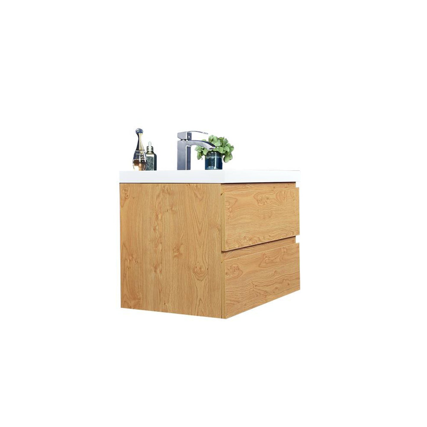 Moreno Bath Bohemia Lina 30" New England Oak Wall-Mounted Vanity With Single Reinforced White Acrylic Sink