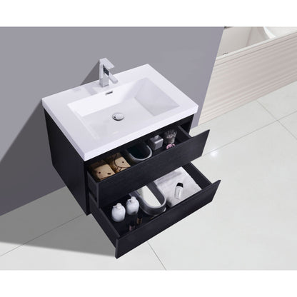 Moreno Bath Bohemia Lina 30" Rich Black Wall-Mounted Vanity With Single Reinforced White Acrylic Sink