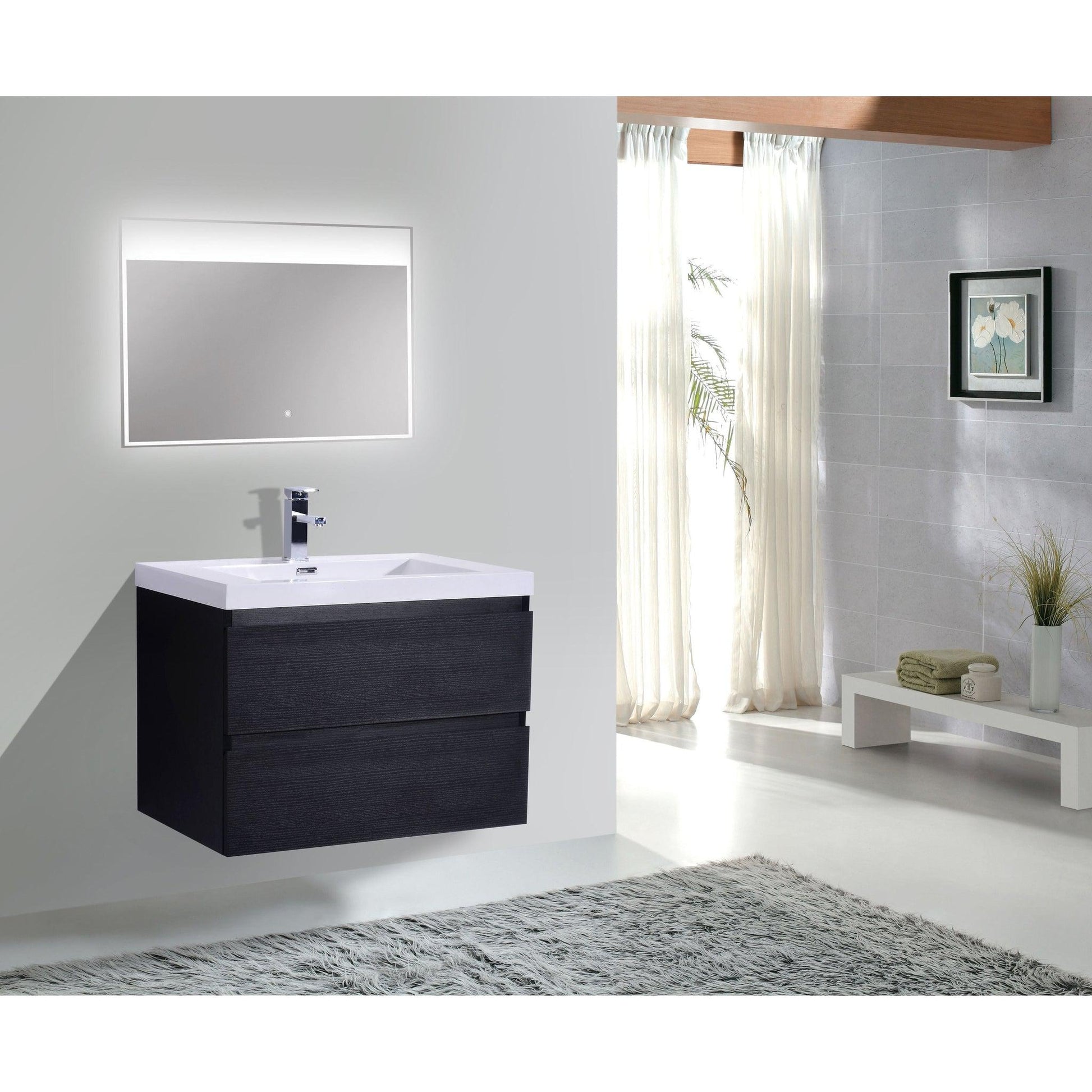 Moreno Bath Bohemia Lina 30" Rich Black Wall-Mounted Vanity With Single Reinforced White Acrylic Sink