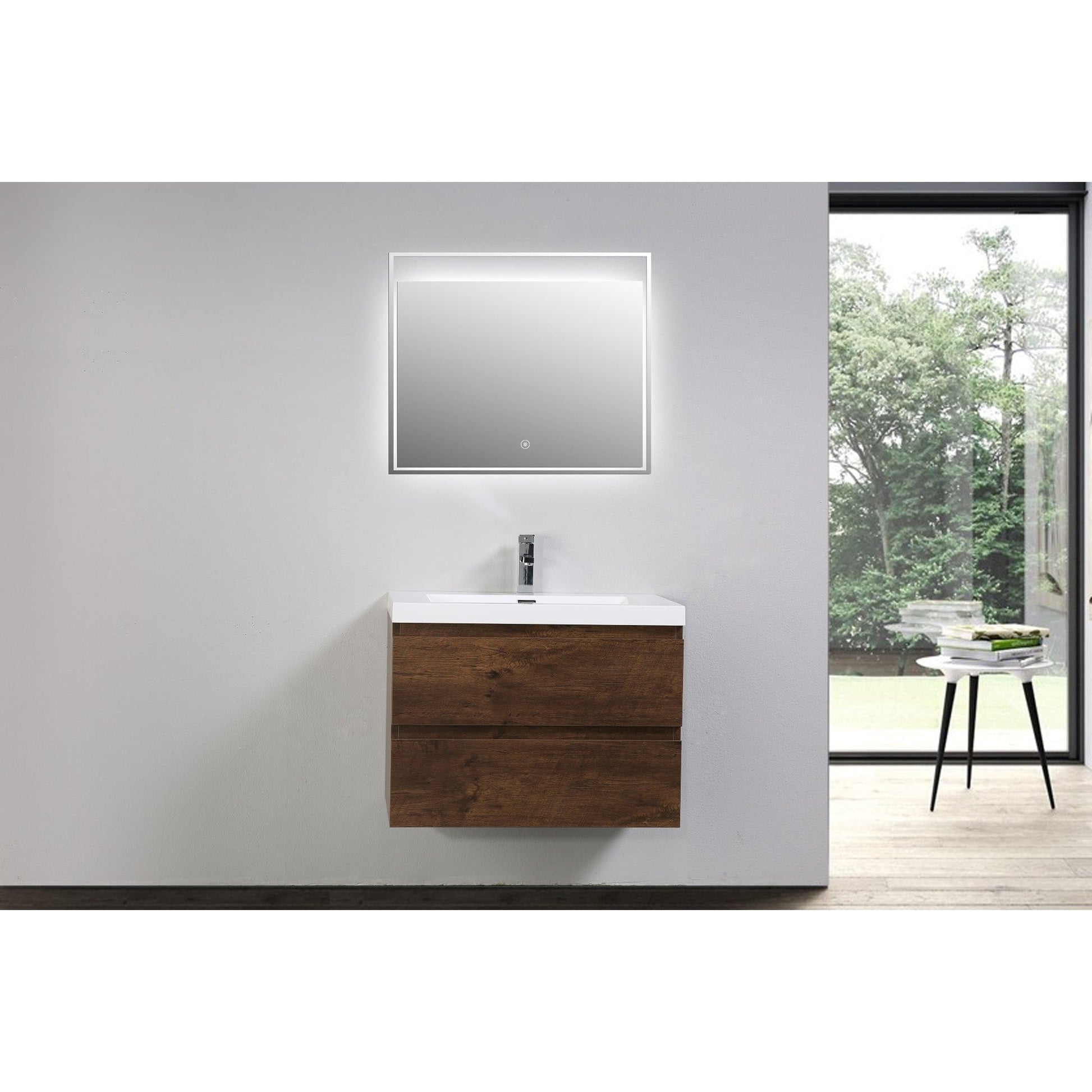 Moreno Bath Bohemia Lina 30" Rosewood Wall-Mounted Vanity With Single Reinforced White Acrylic Sink