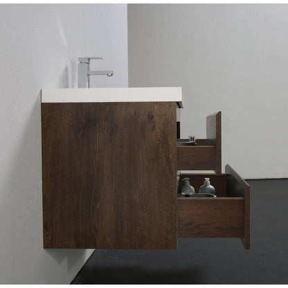 Moreno Bath Bohemia Lina 30" Rosewood Wall-Mounted Vanity With Single Reinforced White Acrylic Sink