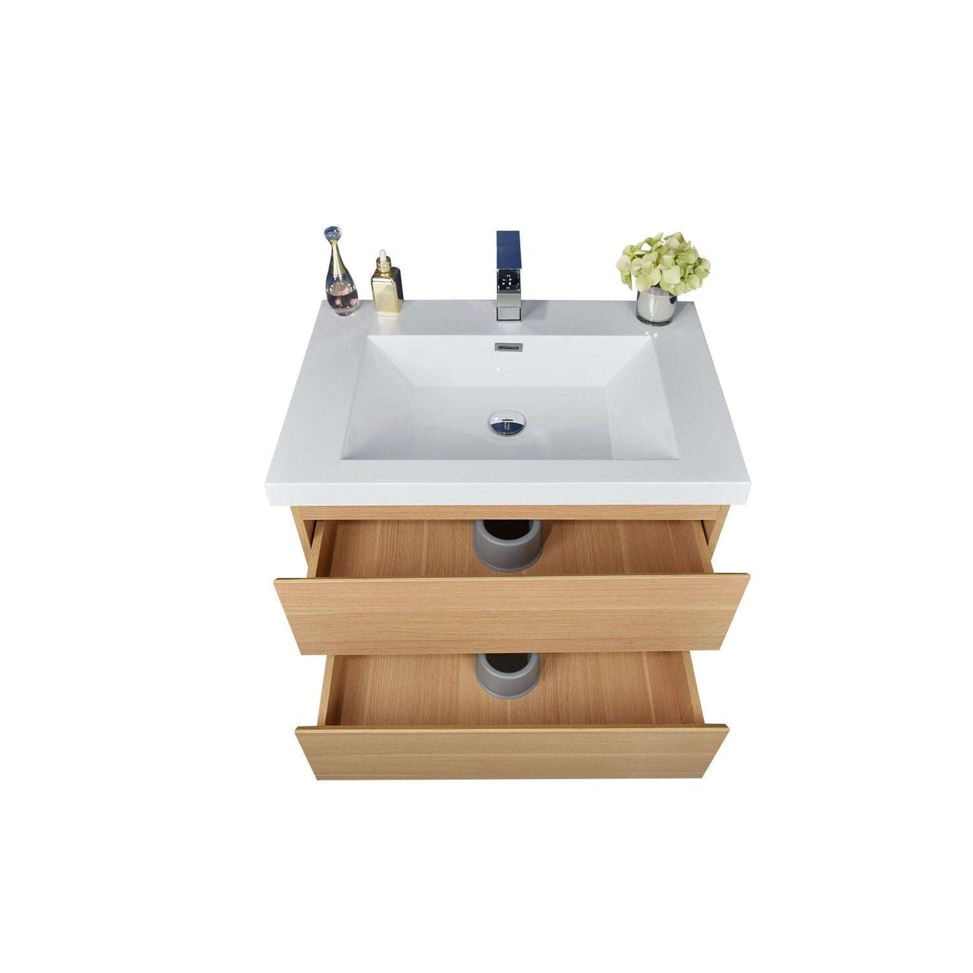 Moreno Bath Bohemia Lina 30" White Oak Wall-Mounted Vanity With Single Reinforced White Acrylic Sink