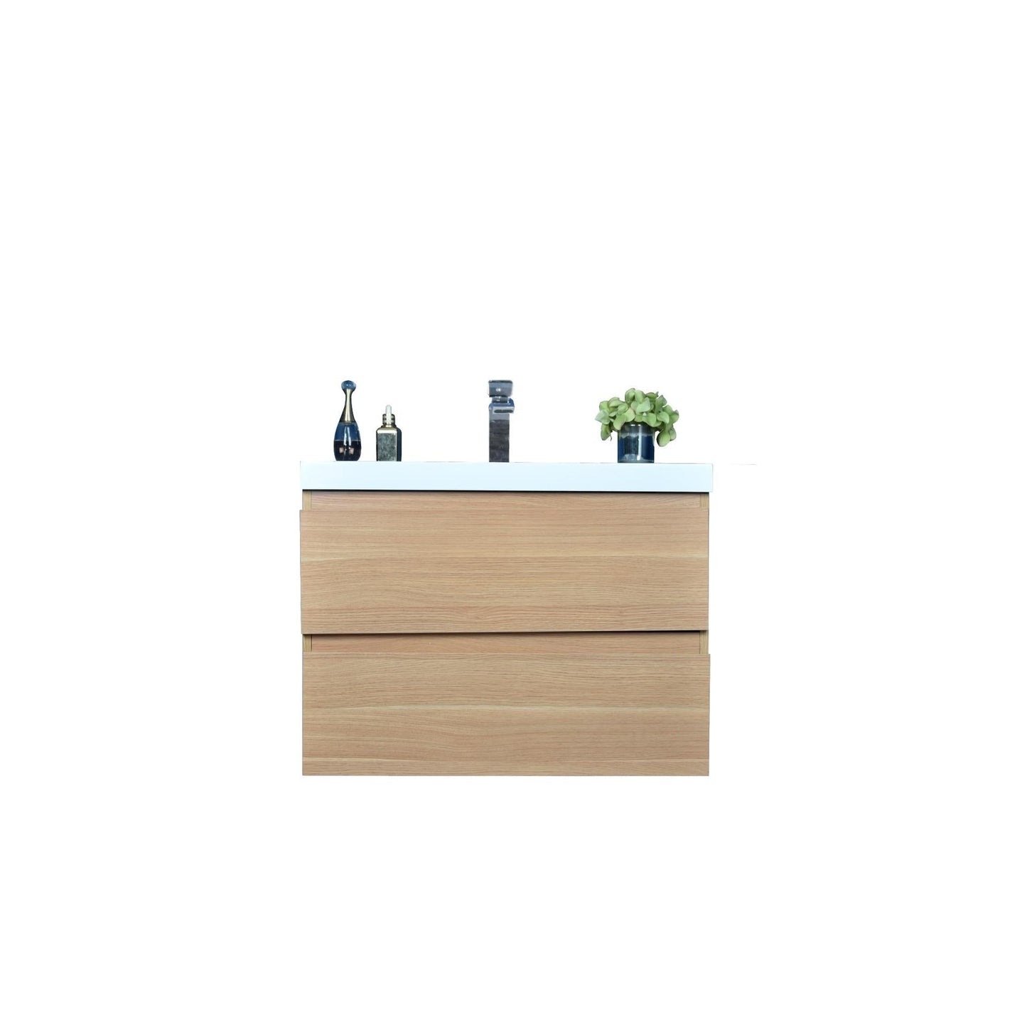 Moreno Bath Bohemia Lina 30" White Oak Wall-Mounted Vanity With Single Reinforced White Acrylic Sink