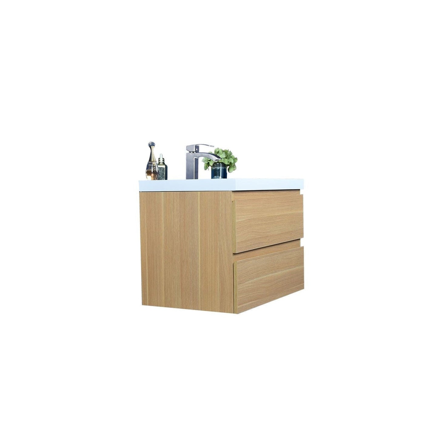 Moreno Bath Bohemia Lina 30" White Oak Wall-Mounted Vanity With Single Reinforced White Acrylic Sink