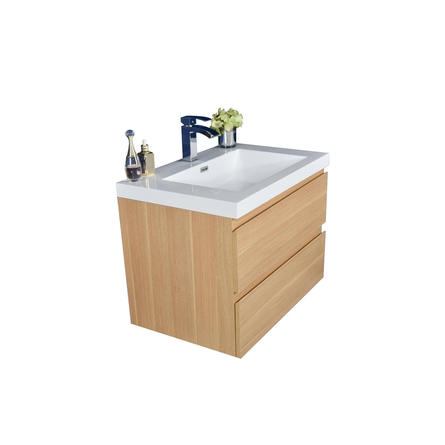 Moreno Bath Bohemia Lina 30" White Oak Wall-Mounted Vanity With Single Reinforced White Acrylic Sink