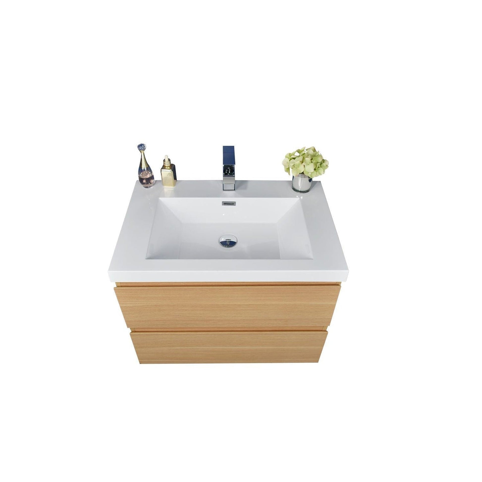 Moreno Bath Bohemia Lina 30" White Oak Wall-Mounted Vanity With Single Reinforced White Acrylic Sink