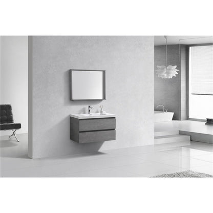 Moreno Bath Bohemia Lina 36" Cement Gray Wall-Mounted Vanity With Single Reinforced White Acrylic Sink