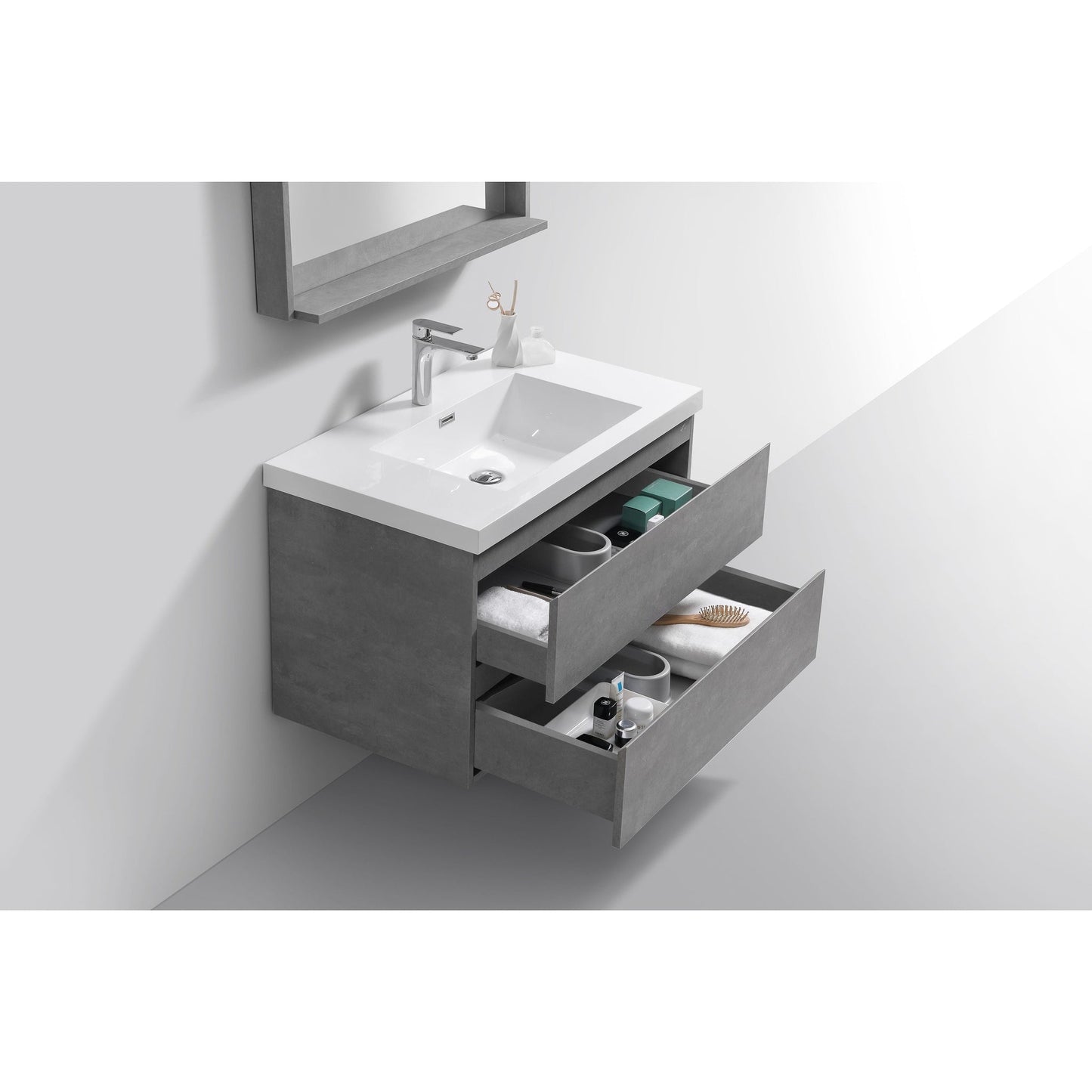 Moreno Bath Bohemia Lina 36" Cement Gray Wall-Mounted Vanity With Single Reinforced White Acrylic Sink