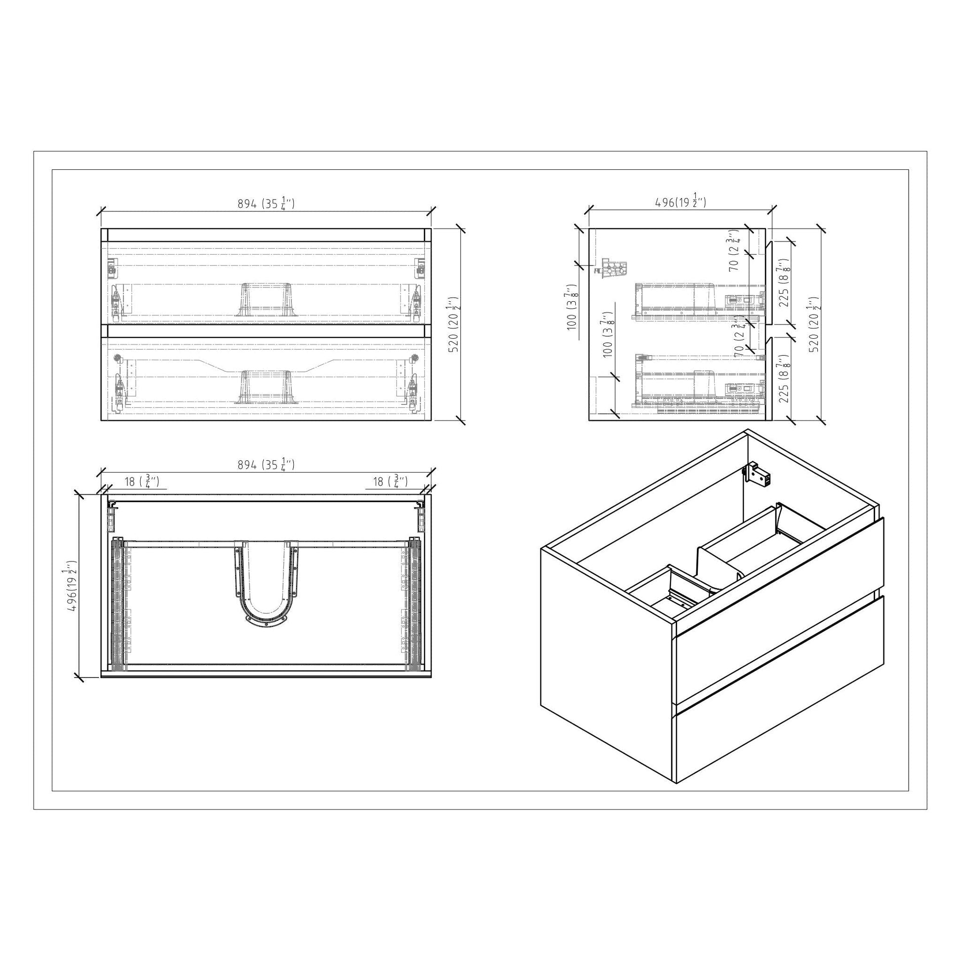 Moreno Bath Bohemia Lina 36" Cement Gray Wall-Mounted Vanity With Single Reinforced White Acrylic Sink