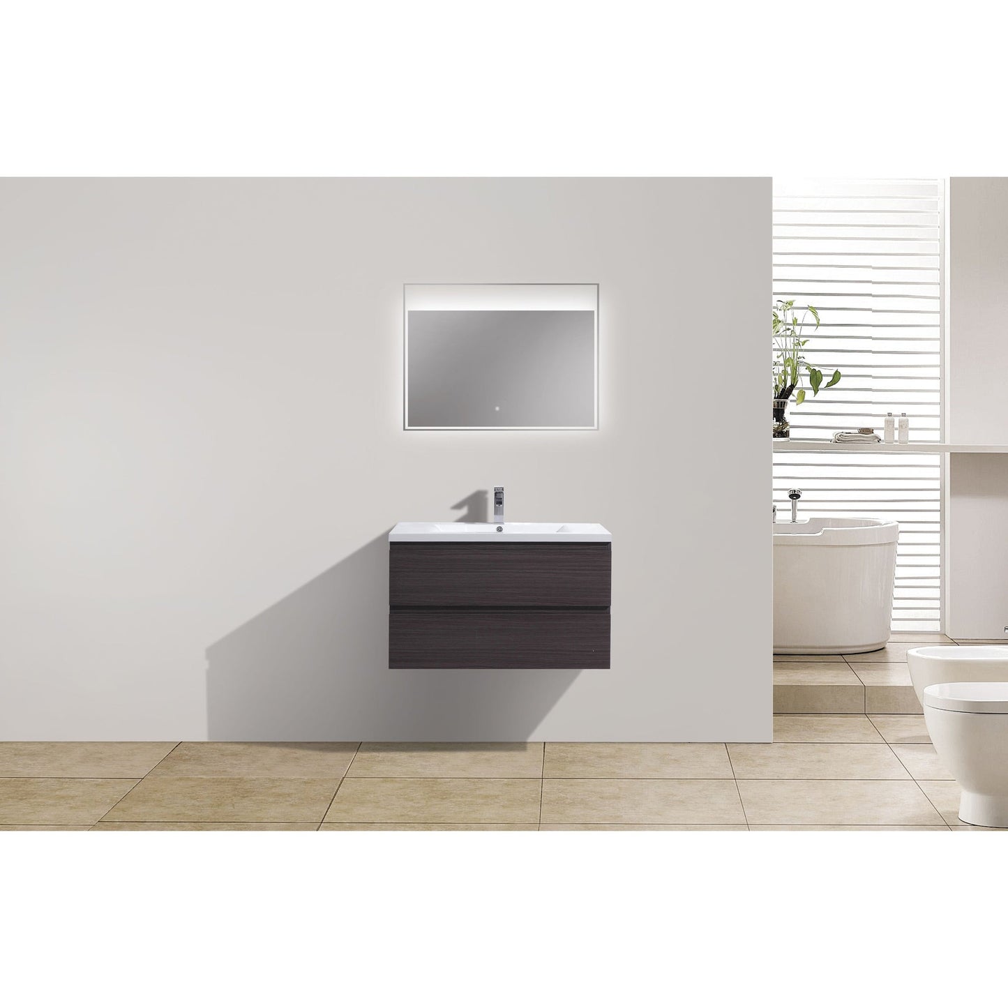 Moreno Bath Bohemia Lina 36" Dark Gray Oak Wall-Mounted Vanity With Single Reinforced White Acrylic Sink
