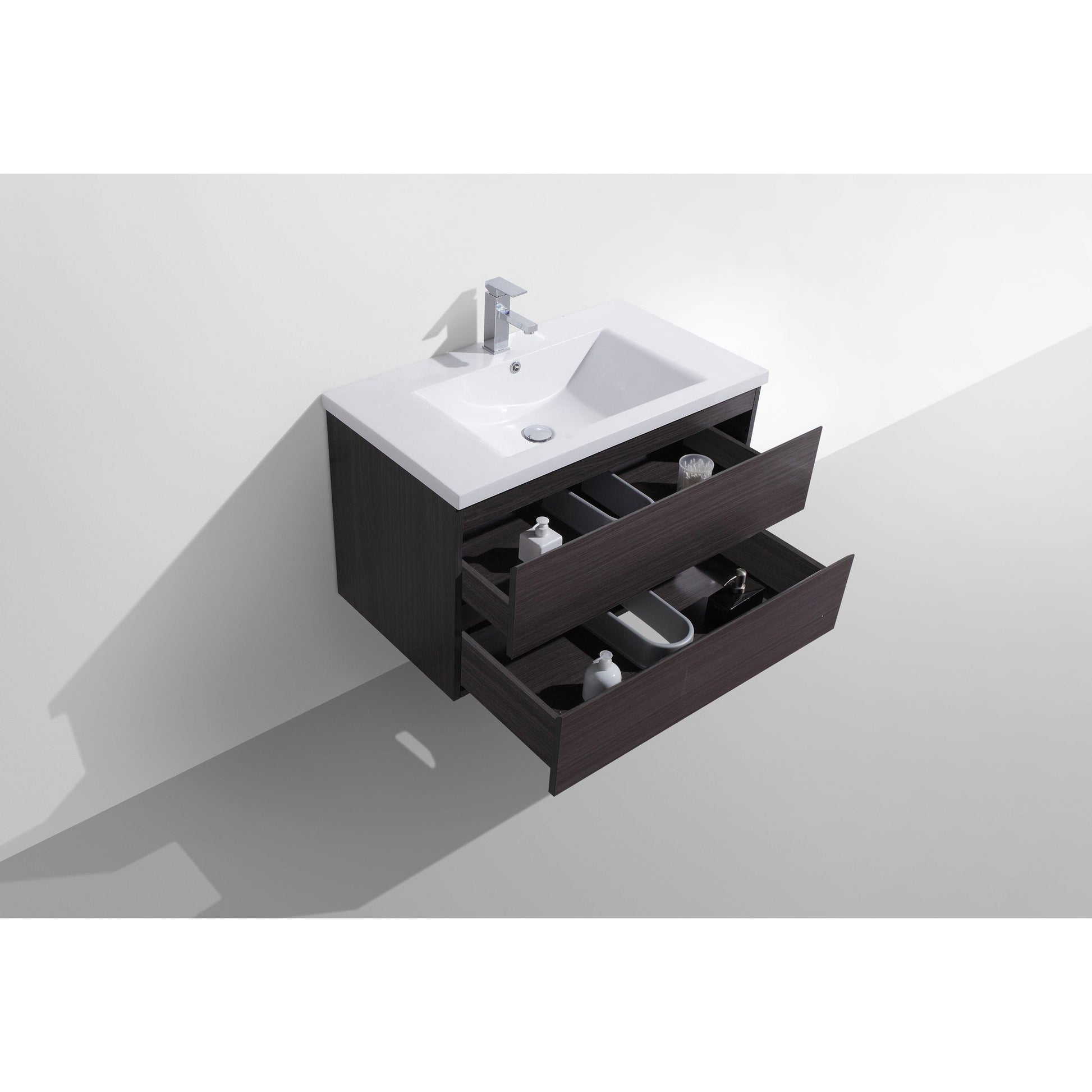 Moreno Bath Bohemia Lina 36" Dark Gray Oak Wall-Mounted Vanity With Single Reinforced White Acrylic Sink