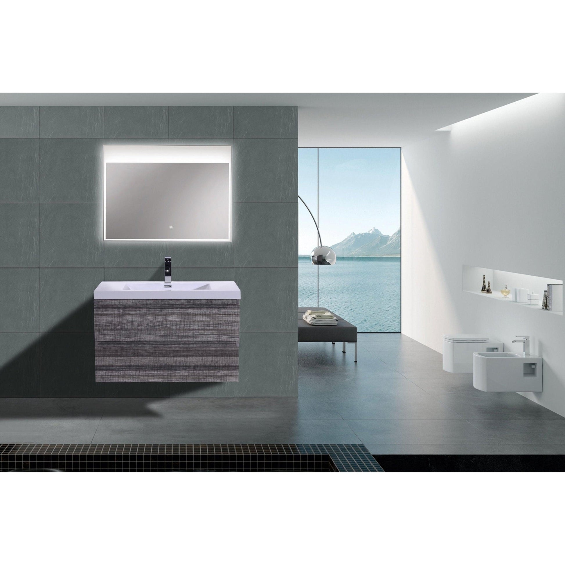 Moreno Bath Bohemia Lina 36" High Gloss Ash Gray Wall-Mounted Vanity With Single Reinforced White Acrylic Sink