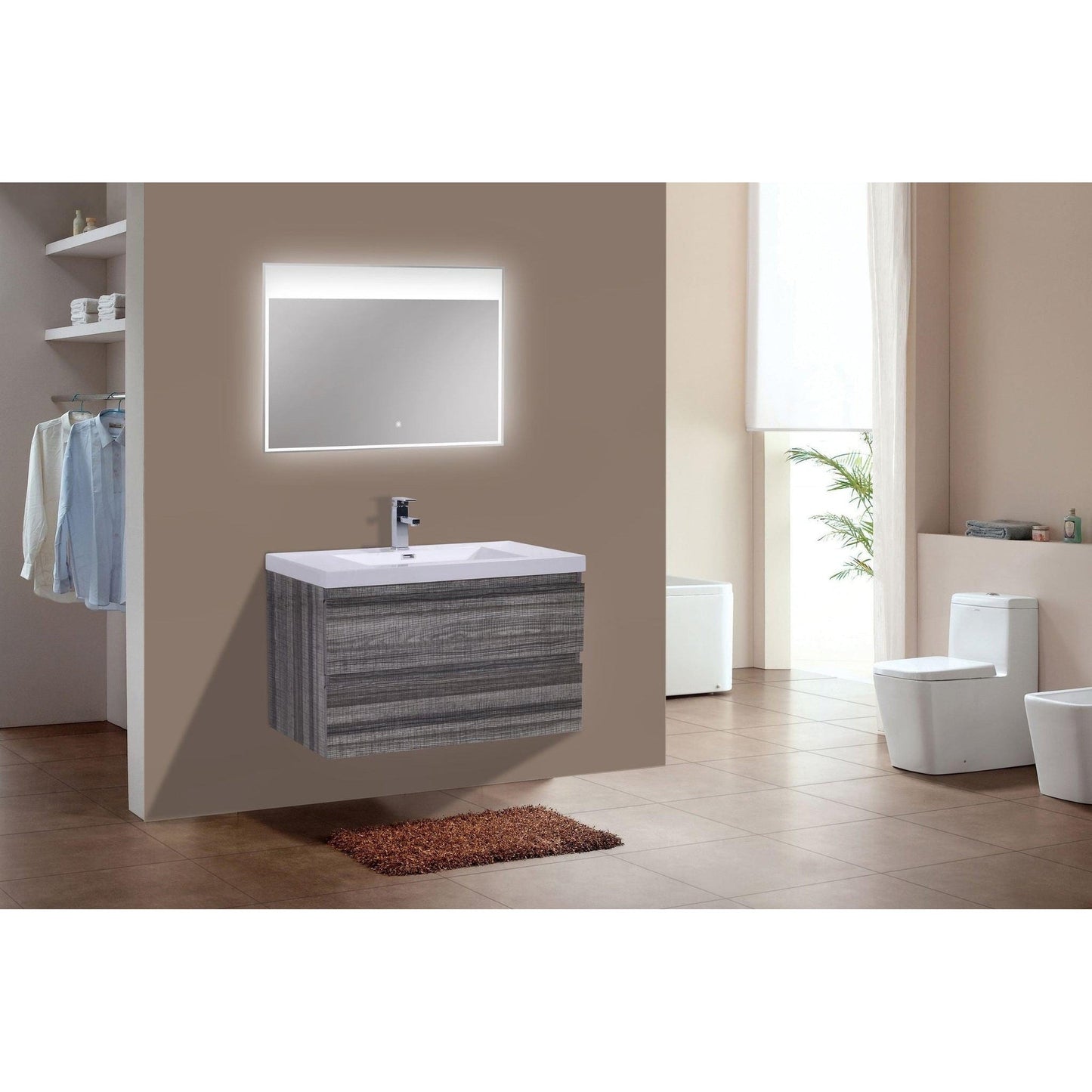 Moreno Bath Bohemia Lina 36" High Gloss Ash Gray Wall-Mounted Vanity With Single Reinforced White Acrylic Sink