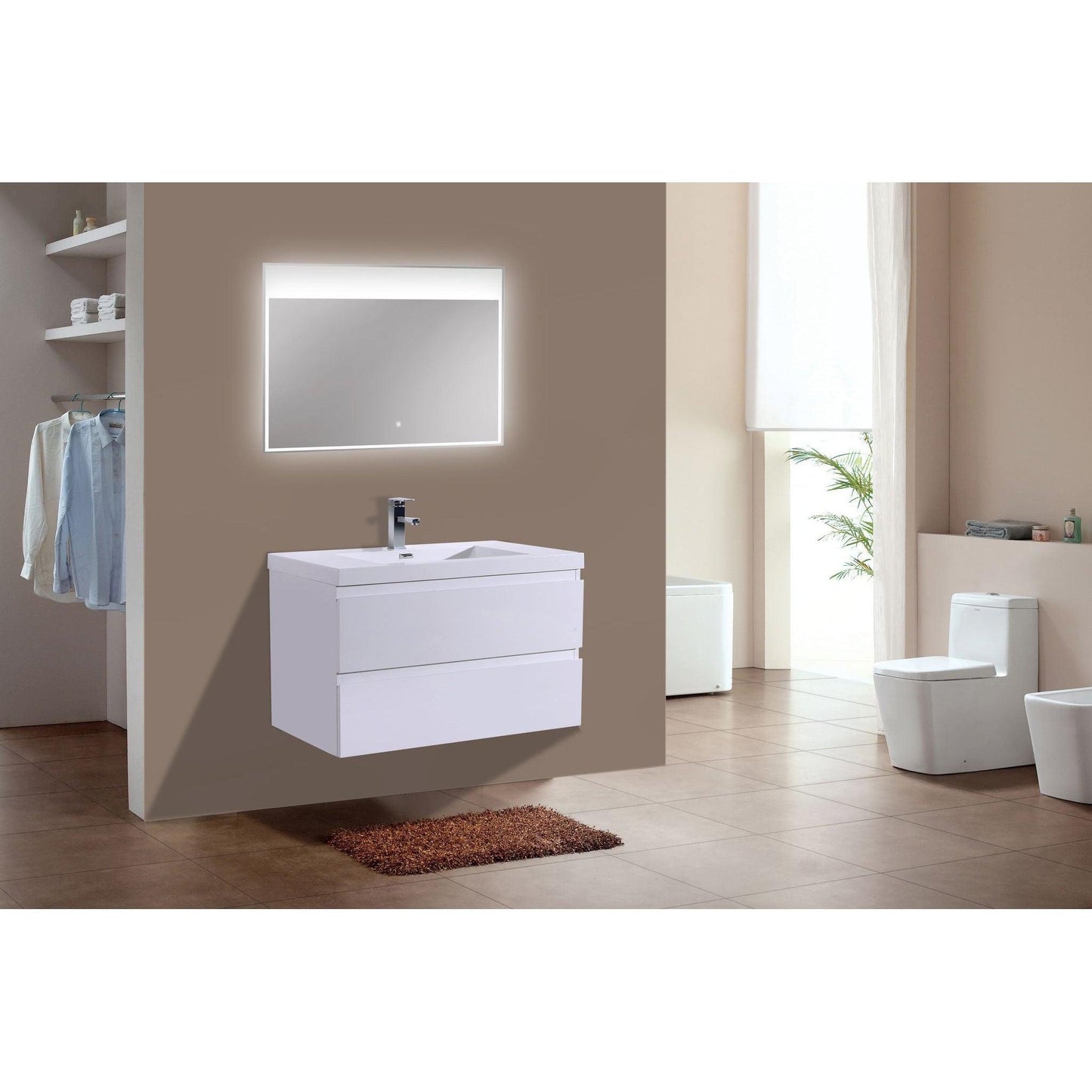 Moreno Bath Bohemia Lina 36" High Gloss White Wall-Mounted Vanity With Single Reinforced White Acrylic Sink