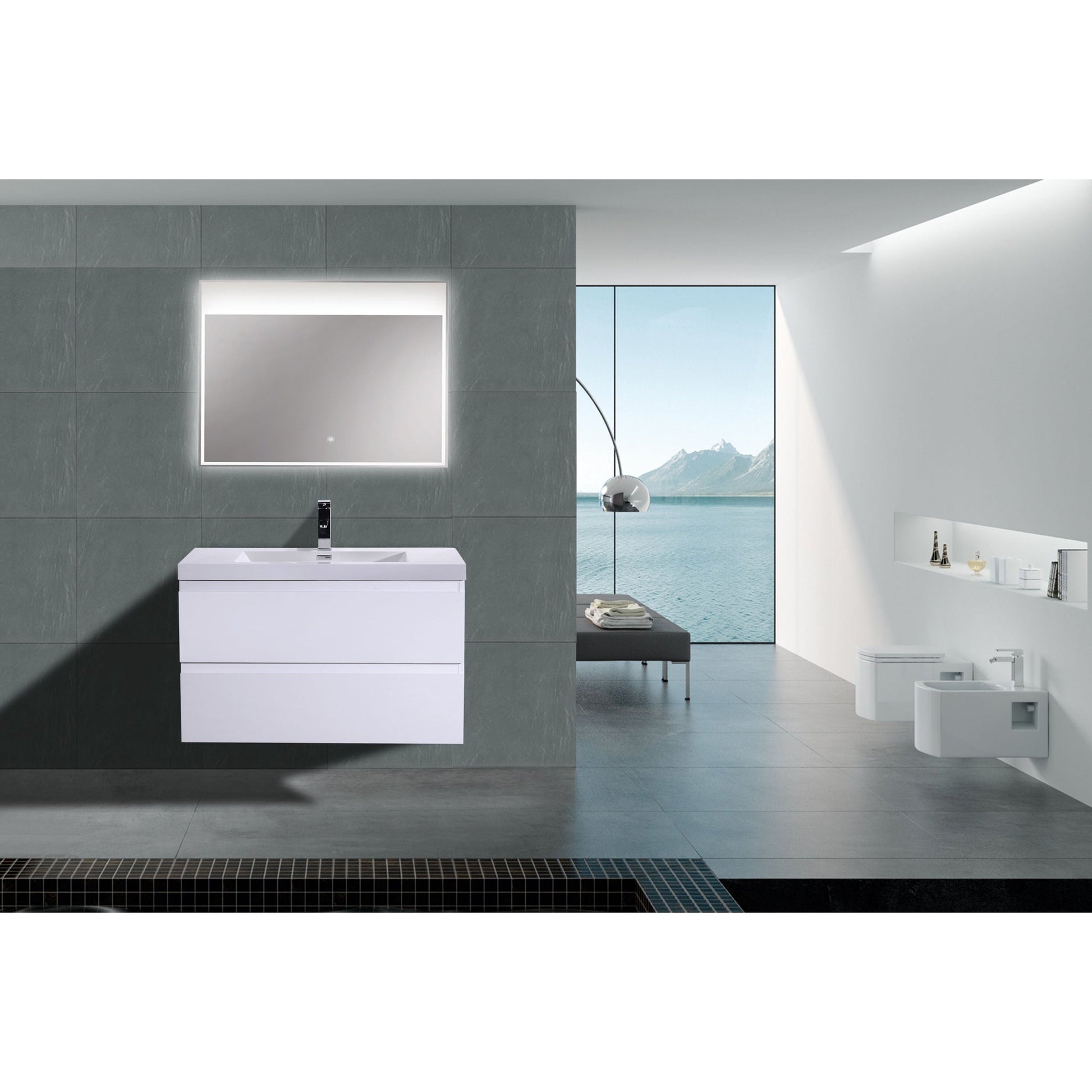 Moreno Bath Bohemia Lina 36" High Gloss White Wall-Mounted Vanity With Single Reinforced White Acrylic Sink