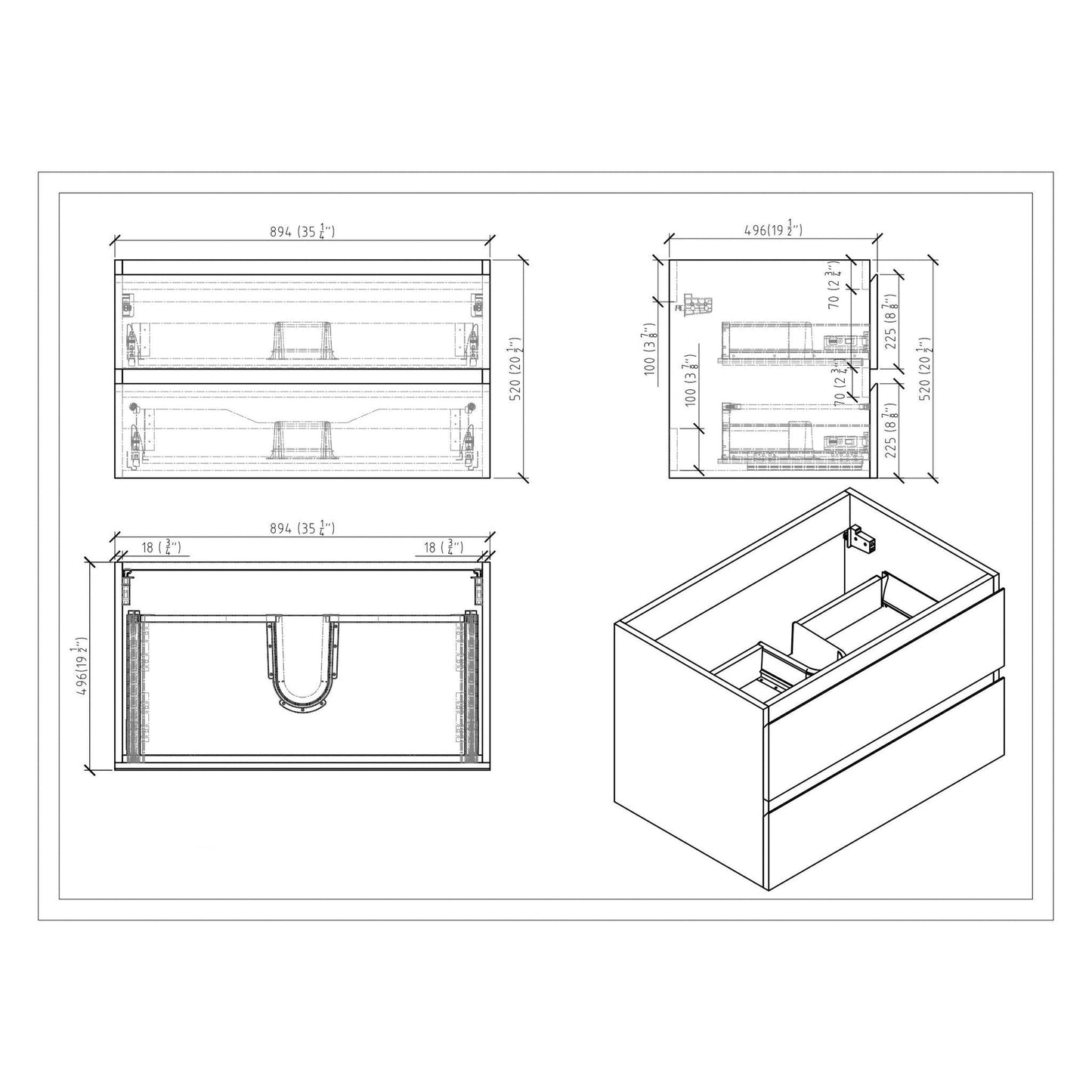 Moreno Bath Bohemia Lina 36" High Gloss White Wall-Mounted Vanity With Single Reinforced White Acrylic Sink