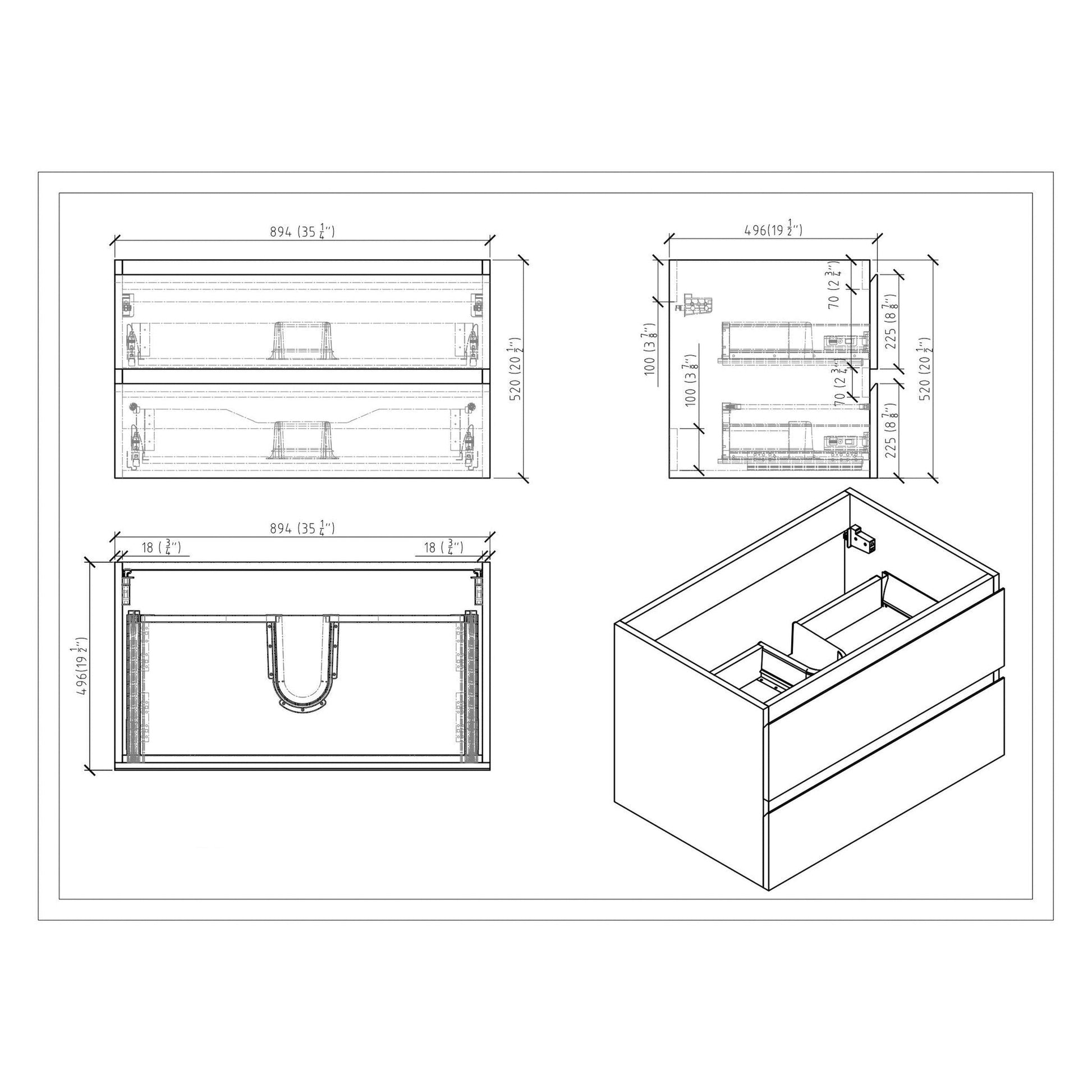 Moreno Bath Bohemia Lina 36" High Gloss White Wall-Mounted Vanity With Single Reinforced White Acrylic Sink