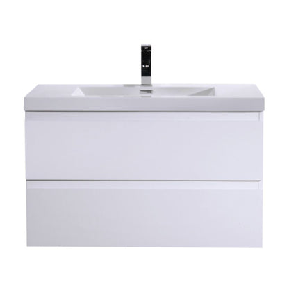 Moreno Bath Bohemia Lina 36" High Gloss White Wall-Mounted Vanity With Single Reinforced White Acrylic Sink