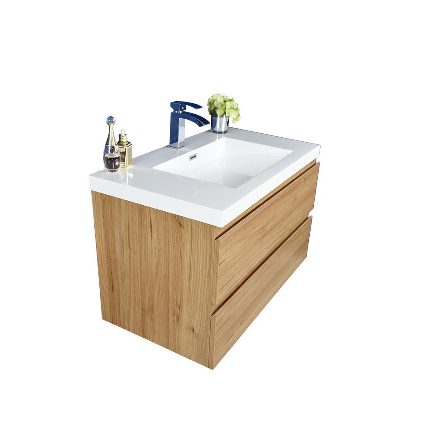 Moreno Bath Bohemia Lina 36" Nature Oak Wall-Mounted Vanity With Single Reinforced White Acrylic Sink