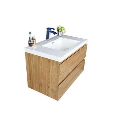 Moreno Bath Bohemia Lina 36" Nature Oak Wall-Mounted Vanity With Single Reinforced White Acrylic Sink