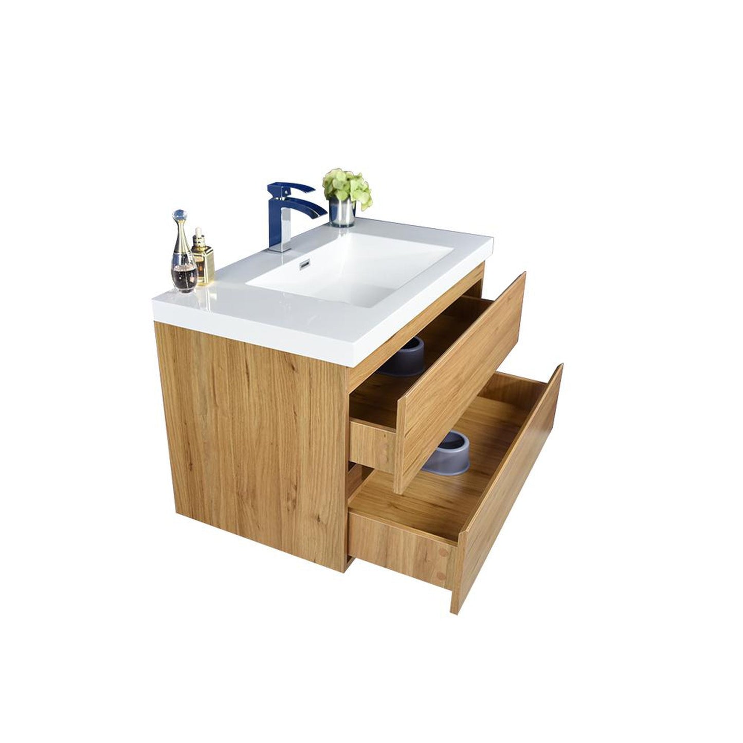 Moreno Bath Bohemia Lina 36" Nature Oak Wall-Mounted Vanity With Single Reinforced White Acrylic Sink