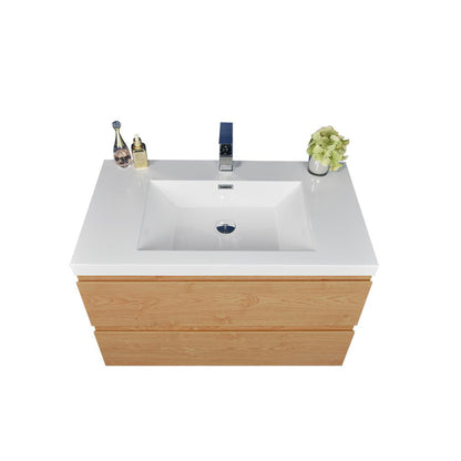 Moreno Bath Bohemia Lina 36" New England Oak Wall-Mounted Vanity With Single Reinforced White Acrylic Sink