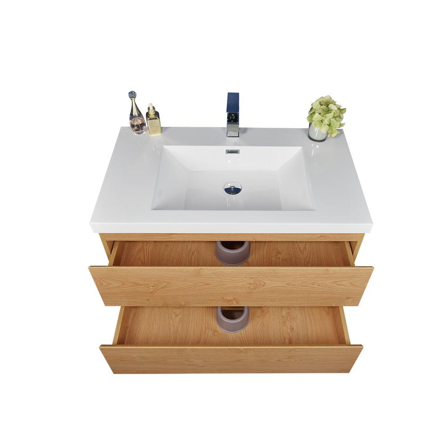 Moreno Bath Bohemia Lina 36" New England Oak Wall-Mounted Vanity With Single Reinforced White Acrylic Sink